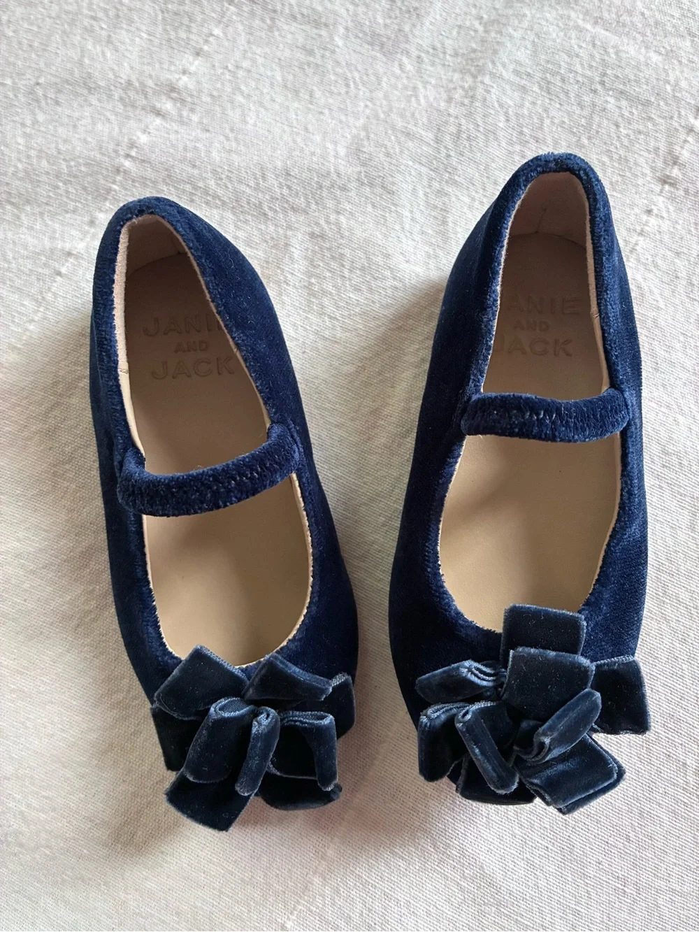Janie and Jack Navy Blue Velvet Dress Ballet Slippers Shoes Church Toddler Girl